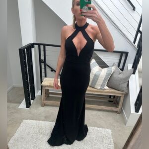 Windsor Black High Neck Gown | Cutout Halter Maxi + Lace Detail  | Size M